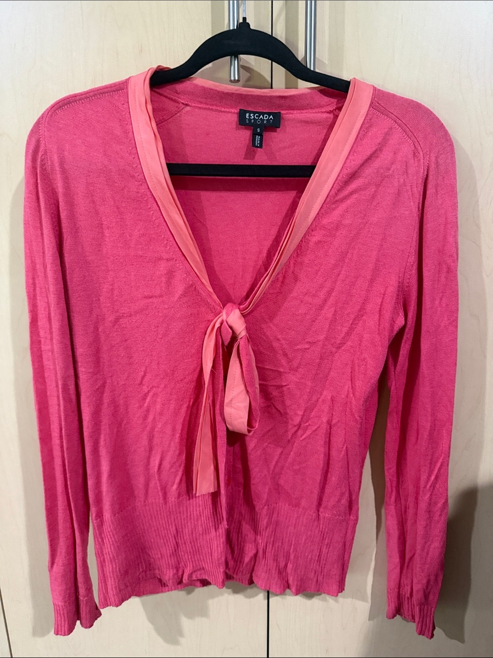 Escada Vibrant Pink Tie-Neck Long Sleeve Top
